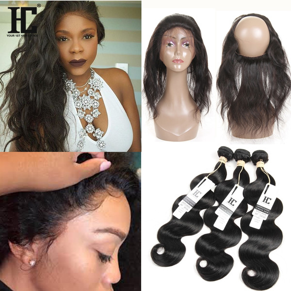 Brazilian Human Hair 3 Bundles Body Wave 360 Lace Frontal with Bundles Brazilian Malaysian Indian Peruvian Human Hair Bundles