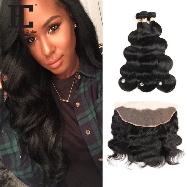 HC Hair Brazilian Body Wave Human Hair Bundles 3 Bundles With Lace Frontal Remy Hair Weave Bundles 13x4 Frontal