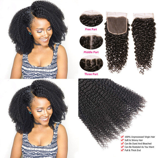 RARE HAIR Brazilian Curly Lace Closure Free Part Remy Human Hair Closure Swiss Lace 120% Density Natural Color 1 Piece