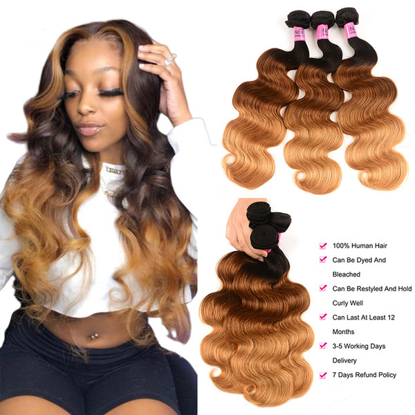 Peruvian Brazilian Body Wave Ombre Hair Extensions Color T1b/4/27 Human Hair 3 Bundles Three Tone Remy Hair Weaves 16-26inch RARE