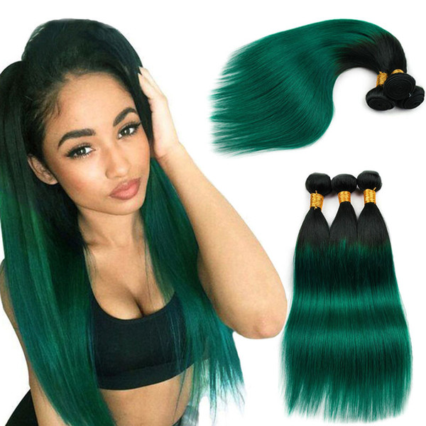 Indian Straight Human Hair Weave Bundles 100% Virgin Human Hair Extensions Two Tone 1B/green Ombre 10-26inch Sexy Indian Remy Hair Weave