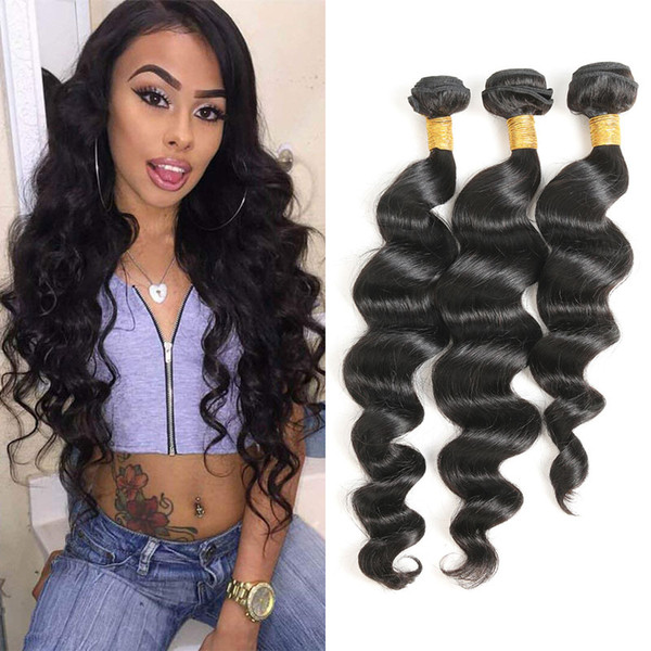 Brazilian Loose Wave Hair Weave 3 Bundles Remy Human Hair Natural Black Color 8-26 Inch Bundles Deal