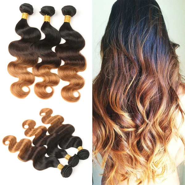 Ombre Brazilian Body Wave Bundles 3 Pcs Non Remy 100% Human Hair Bundles 3 Tone Color T1B/4/30