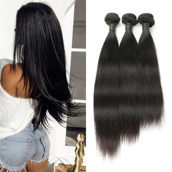 Brazilian Virgin Hair Human Hair Extensions Weave 3 Bundles Straight Remy Hair Weaves Bundles Factory Deal Natural Black