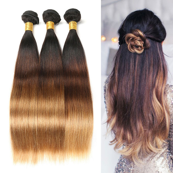 Ombre Brazilian Straight Hair Weave Bundles 100% 3PCS Remy Human Hair Extensions Hair Weaving T1B/4/27