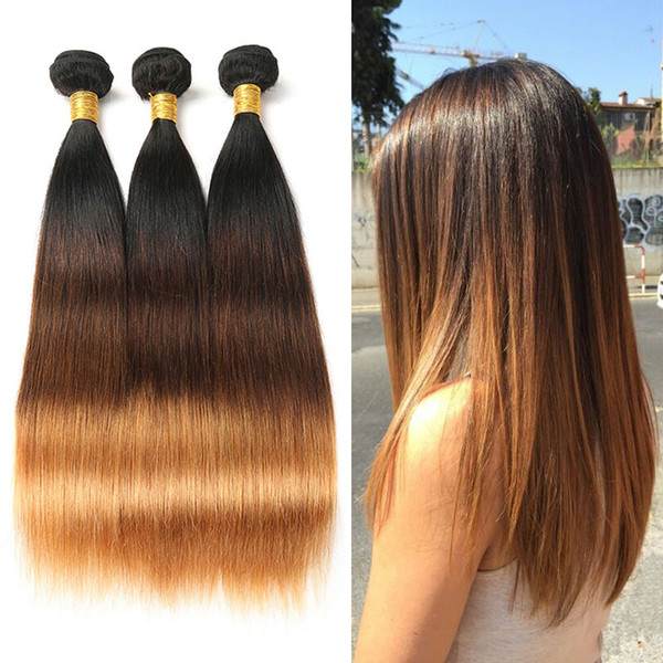 3 Bundles Brazilian Straight Hair Bundles Brazilian Ombre Hair Weave T1B/4/30 Human Hair Extensions