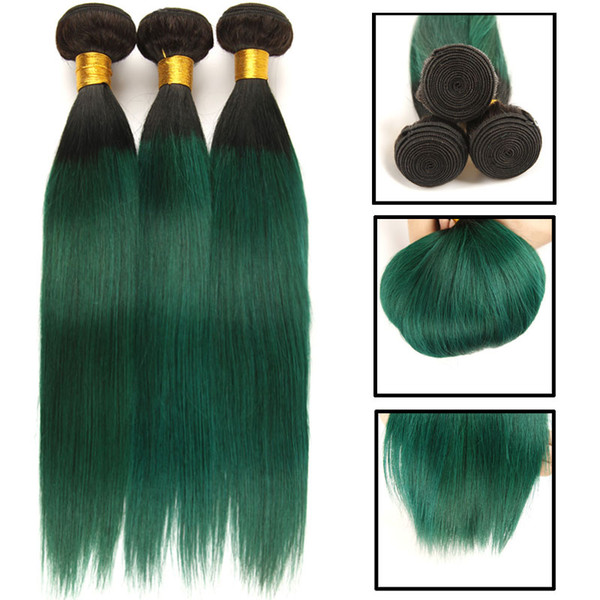 3 Pcs Ombre Brazilian Hair Straight Bundles T1B/Green/Purple/Blue Ombre 100%Human Hair Weave Bundles Brown Remy Hair Extensions