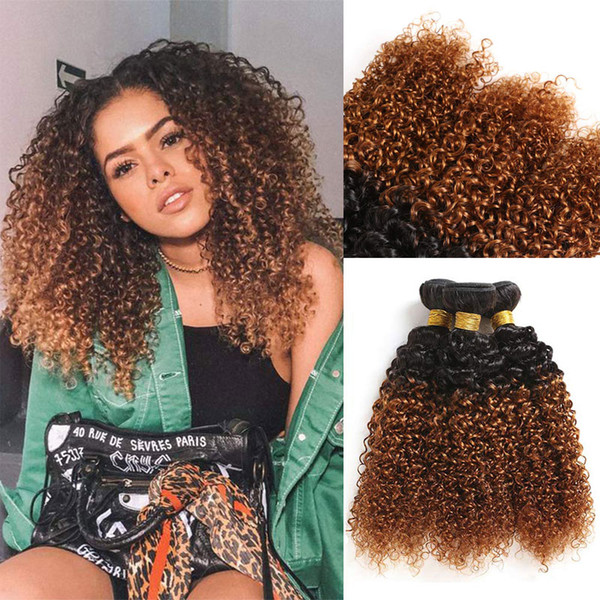 Brazilian Ombre Curly Hair Weave Jerry Curly Hair Extensions Ombre Human Hair Bundles 3 pieces/lot T1B/30