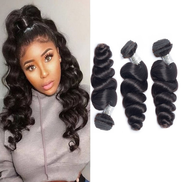 3 Pieces Remy Loose Wave Human Hair Extensions Double Drawn Brazilian Malaysian Mongolian Loose Wave Weave Virgin Hair Wefts Bundles