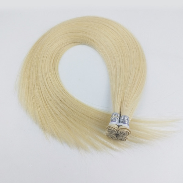 Hand Tied Hair Weft Silky Straight Hair Extensions Hand Made Human Hair Weaves Blonde Color 60gram