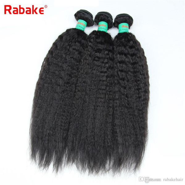 Brazilian Virgin Hair Kinky Straight 3/4 Bundles Rabake 1B Natural Black Color 100% Unprocessed Virgin Coarse Yaki Hair Bundle Deals