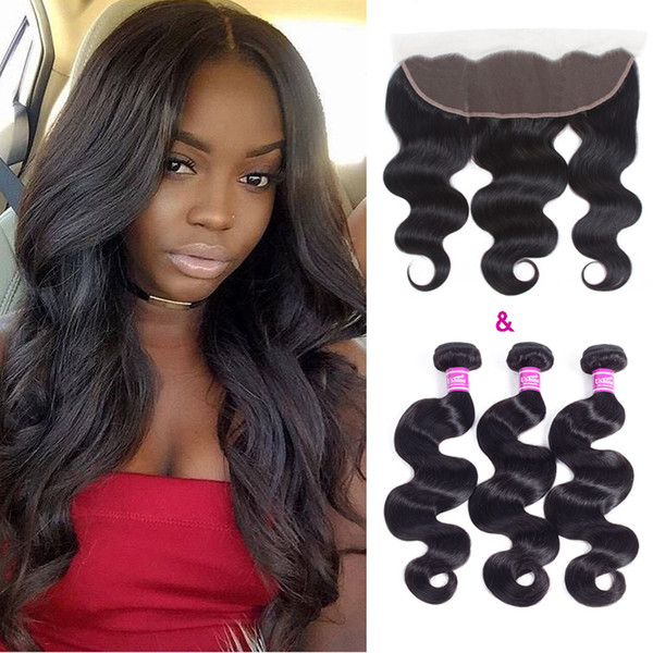 Ushine Malaysian Body Wave Virgin Hair Weaves Extensions With Lace Frontal Closure 1pcs 13x4 Lace Frontal With 3Pc Human Hair Bundles