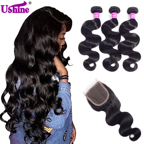 Ushine Hair Bundles With Closure Unprocessed Body Wave Bundles With 4*4 Lace Closure Brazilian Hair Bundles and Closure