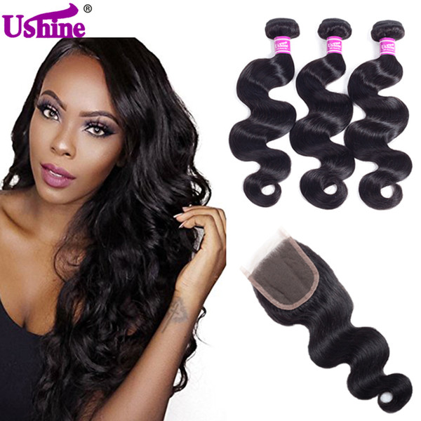 Ushine 8A Grade Hair Bundles With Closure Body Wave Human Hair Closure And Bundles Brazilian Body Wave Bundles With 4*4 Lace Closure