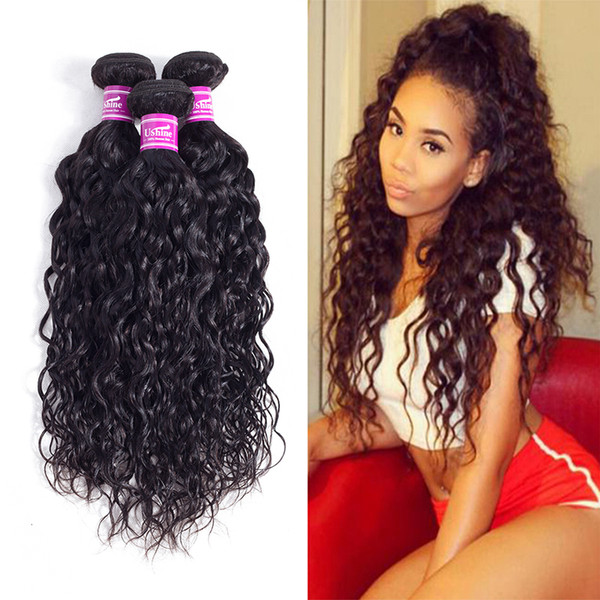 Ushine Water Wave Human Hair 3 Bundles 100% Unprocessed Brazilian Virgin Hair Natural Color Can Be Dyed