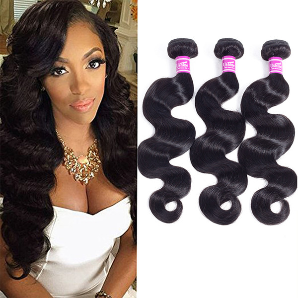 Ushine Hair Body Wave Bundles 100% Unprocessed Brazilian Virgin Hair Natural Color 3 Bundles Can Be Dyed