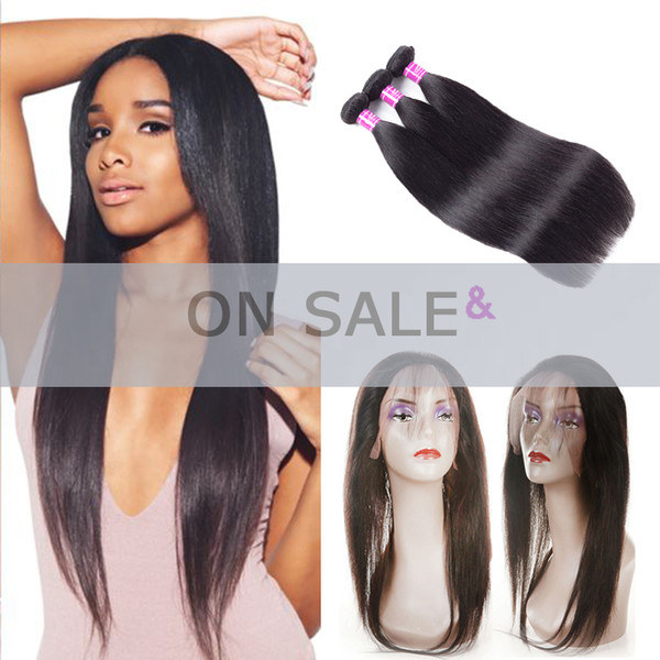 Cheap Factory Wholesale Virgin Human Hair Weave Bundles With 360 lace Closure Brazilian Straight Hair Double Weft 3 Bundles 