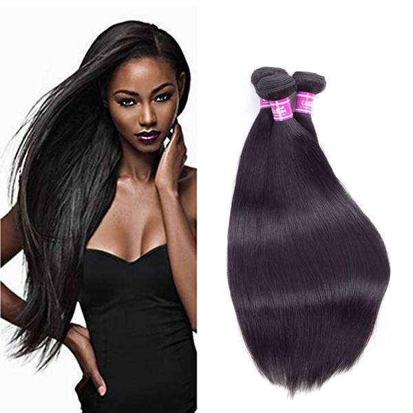 Ushine Chinese Brazilian Peruvian Straight Human hair Natural Black 100% unprocessed 3-5 Bundles can be make all kinds of hairstyles