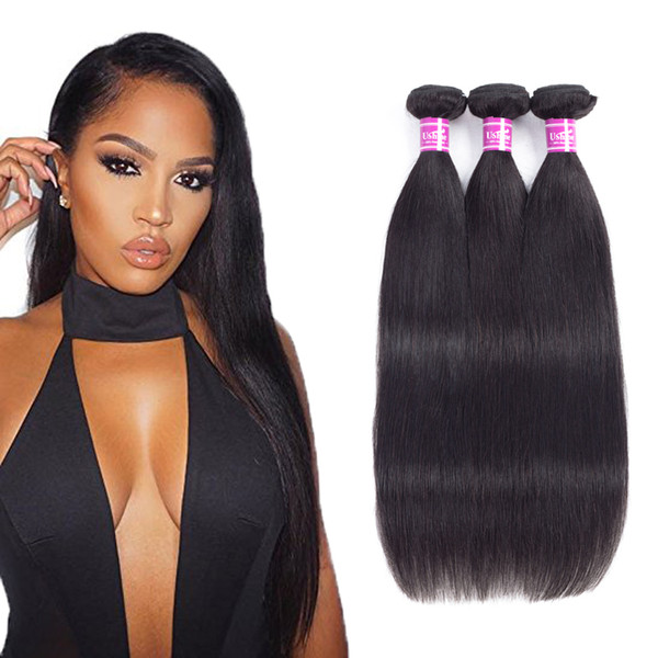 Ushine 100% Unprocessed Brazilian Peruvian Straight Virgin Remy Human Hair Extensions 3-5 Bundle Deals Mixed Length Natural Color