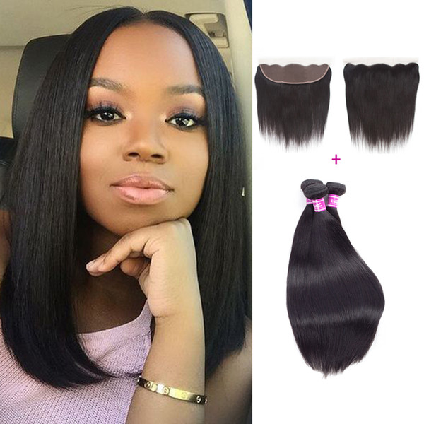 Peruvian Human Hair Straight Hair 3 Bundles With 13*4 Lace Closure Weft 8-28inch Cheap Price Soft And Thick Peruvian Virgin Hair Extensions