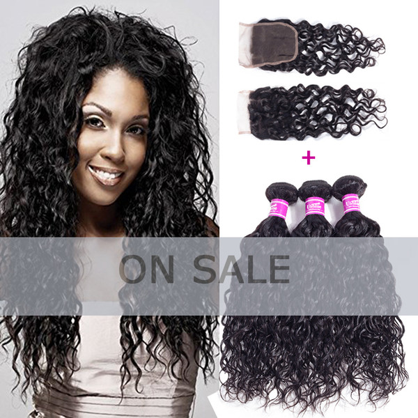 Ushine Brazilian Peruvian Vrigin Remy Human Hair 7A Grade 3-5 Bundles With Lace Closure Soft And Silky With Cheap Price