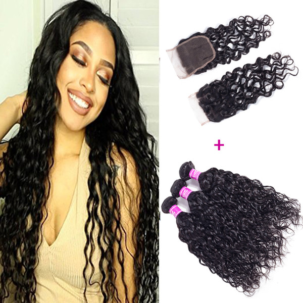 Ushine Chinese Mongolian 7A Grade Virgin Water Wave Human Hair With Free Part Closure Cheap Price 100% Unprocessed Can Be Dyed