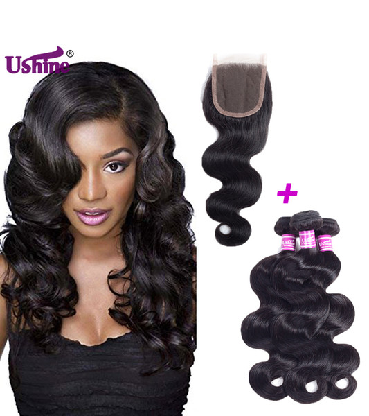 Ushine Brazilian Peruvian Virgin Human Hair Unprocessed Dyeable Hair Extensions Body Wave Human Hair With 4*4 Lace Colsure Soft And Silky