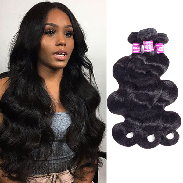 Ushine Brazilian Indian Virgin Hair Body Wave 3 Bundles 100% Unprocessed Body Weave Wavy Bundles Extensions Can Be Dyed