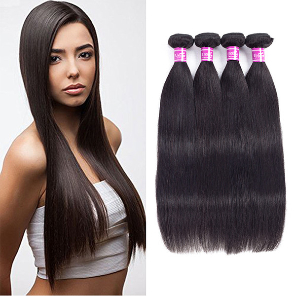 Ushine Human Hair Weave Straight 4 Bundles Virgin Human Hair Bundles Straight Double Weft 8-28inch Soft And Thick