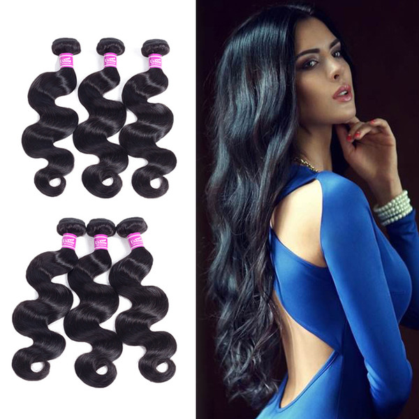 Ushine 100% Unprocessed Brazilian Peruvian Virgin human Hair Natural Color body wave hair Extensions 4-5 bundles 95-100g