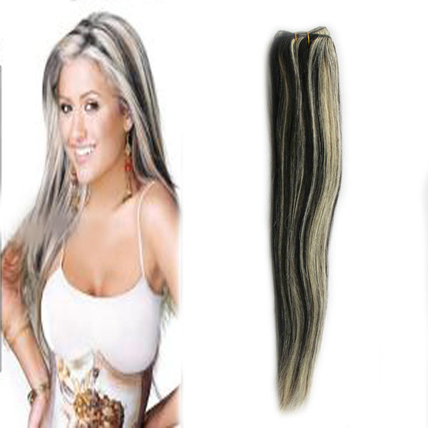 P1B/613 Blonde Machine Made Remy Human Hair Weft Straight Double Drawn Piano Color Hair Weave Extensions One Piece 100g Free Shipping