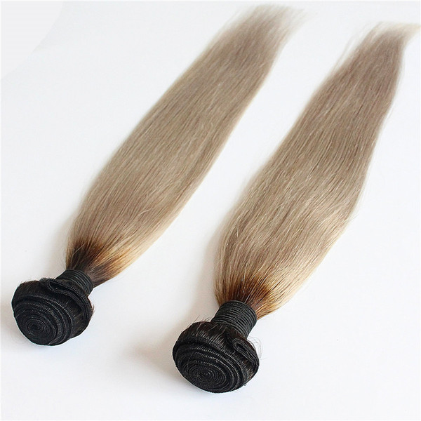 T1B/Gray ombre Straight Hair Weave 100% Human Hair Bundles 200g 2pcs Non-Remy Hair Extension 10-26 inch 