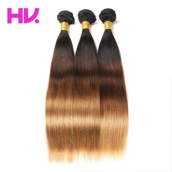 T1B/4/27 ombre straight malaysian hair weave 3 bundles black brown blonde human hair virgin remy hair extension