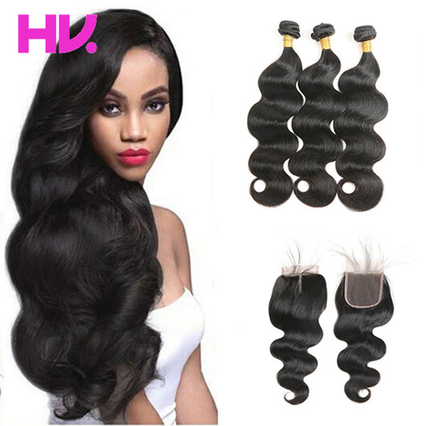 8A body wave Hair With Closure 3 Bundles with Closure indian body wave Hair With 4*4 Lace Closure Unprocessed Remy Human Hair Weave