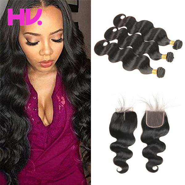 8A Brazilian human Hair With Closure body wave 3 Bundles Brazilian body wave Hair With 4*4 Lace Closure Unprocessed Remy Human Hair Weave