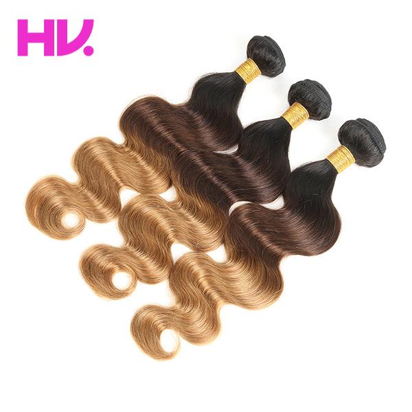 T1B/4/27 ombre body wave brazilian hair weave 3 bundles black brown blonde human hair virgin remy hair extension