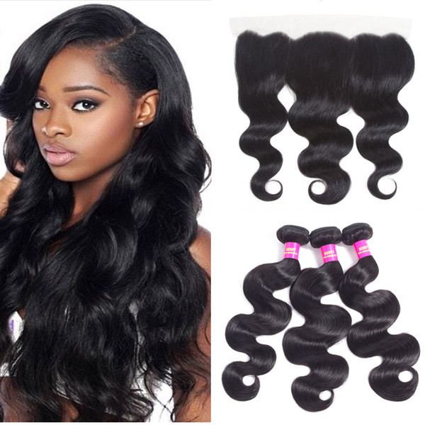 Brazilian Virgin Body Wave 3 bundles With 13*4 frontal Closure Natural Color 100% Unprocessed Human Hair Weave with Closure