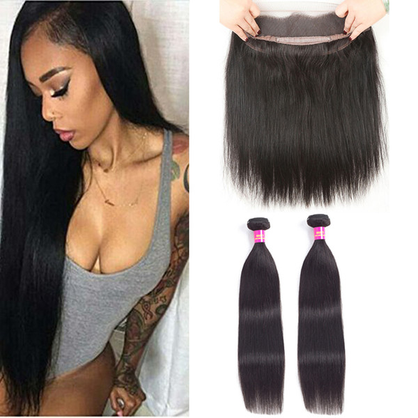 360 Lace Frontal Closure With Bundles Brazilian Straight Weave 3 Bundles with Closure Human Hair bundles With Closure