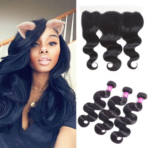 Peruvian bundles with closure 100% virgin human hair body wave with 13*4 lace frontal closure (free part)