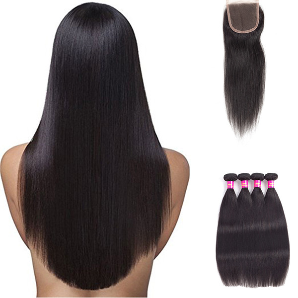 Indian Straight Hair With Closure 8a Indian Virgin Hair 3 Bundles With Lace Closure 4x4 Brazilian Lace Closure With Bundles Human Hair