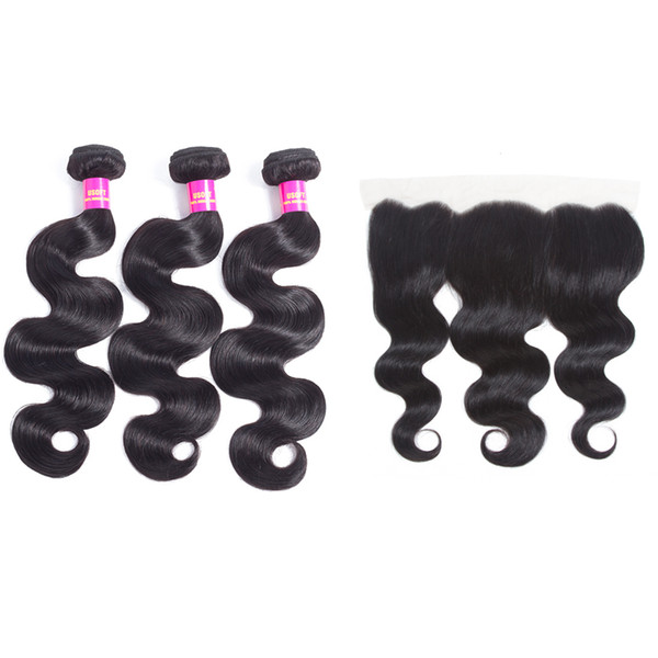 3 bundles with frontal closure wholesale DHgate low price high quality body wave hair weaves with 13*4 lace closure