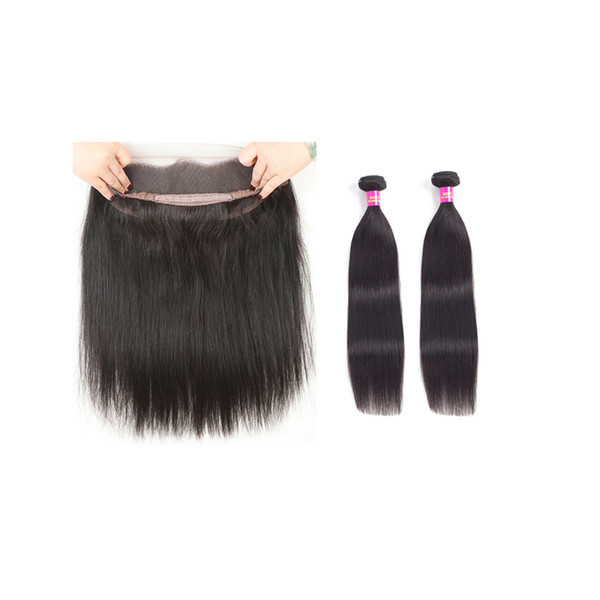 DHgate wholesale 360 closure with bundles peruvian virgin straight human hair lace frontal closure with bundles