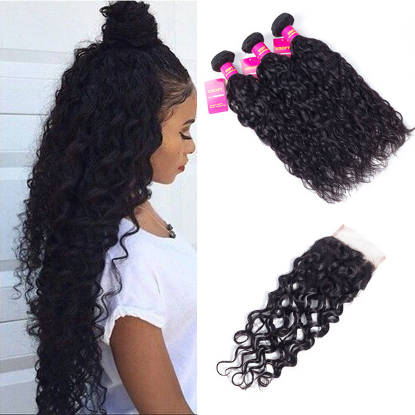 8abrazilian peruvian malaysian water wave bundles with closure unprocessed virgin human hair bundles best bundles with closure shedding free