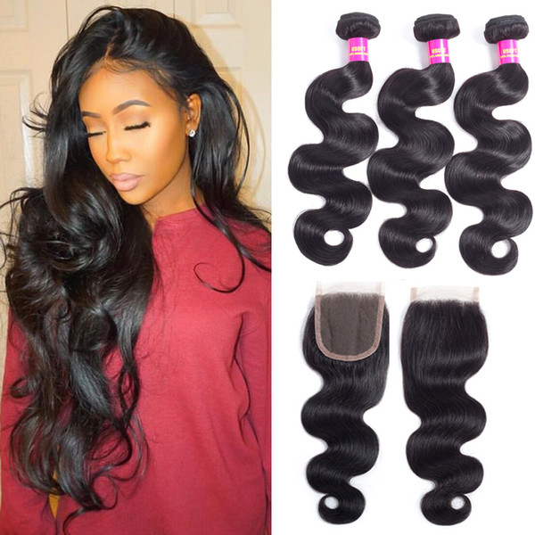 Brazilian Body wave Human Hair Bundles With Closure Brazilian Human Hair With Closure Unprocessed Virgin Hair Weaves Wholesale