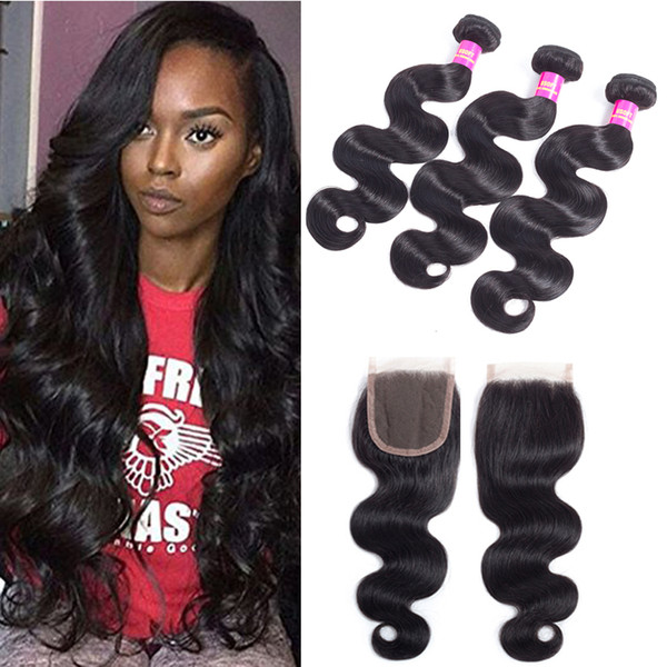 8a body wave bundles with closure 4x4 peruvian hair bundles with closure cheap brazilian malaysian virgin human hair bundles tangle free