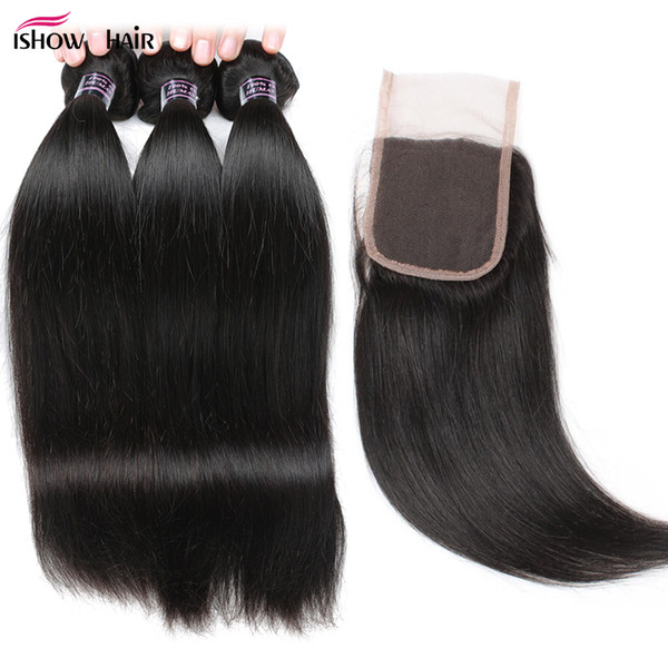 10A Mink Brazilian Straight Human Hair 3 Bundles with Lace Closure Unprocessed Peruvian Indian Virgin Hair Hot Sale Malaysian Weave Bundles