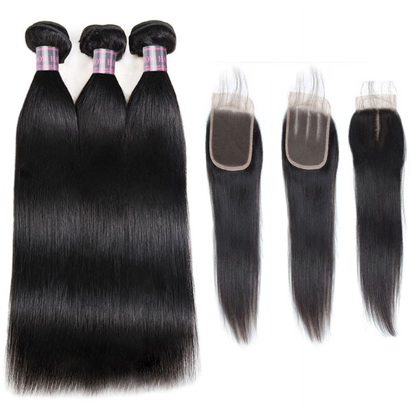 Brazilian Deep Loose Body Wave 3/4Bundles With Lace Closure 8-28