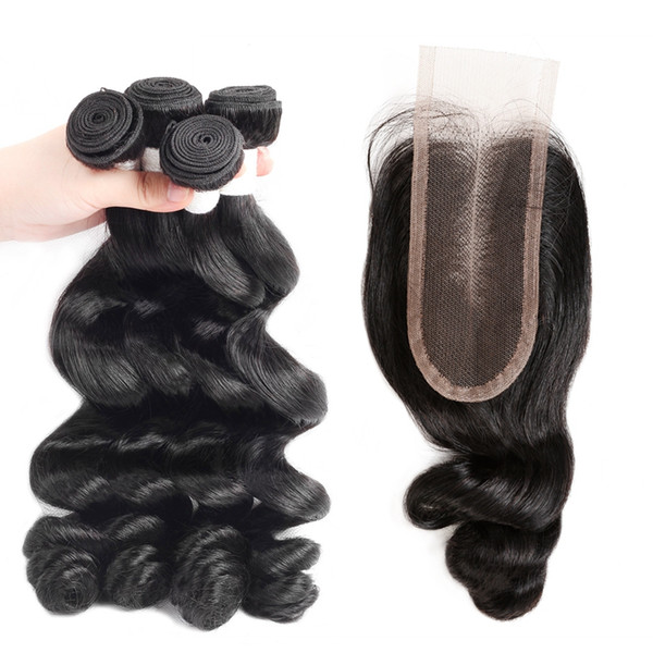 Ishow New Arrival 9A Brazilian Loose Wave Bundles 4pcs with 2*4 Lace Closure With Baby Hair Wholesale Cheap Brazilian Hair Weave Peruvian