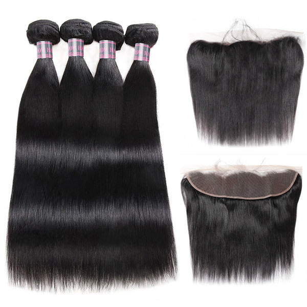 Wholesale Cheap 8A Straight Hair 4pcs With Lace Frontal Peruvian Hair Bundles With Closure Virgin Hair Extensions Indian Wholesale