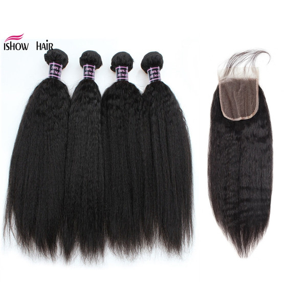 Brazilian Yaki Straight Human Hair Bundles With Closure Peruvian Wet and Wavy Hair 4 Bundles Malaysian Body Wave Deep Loose Hair Extensions